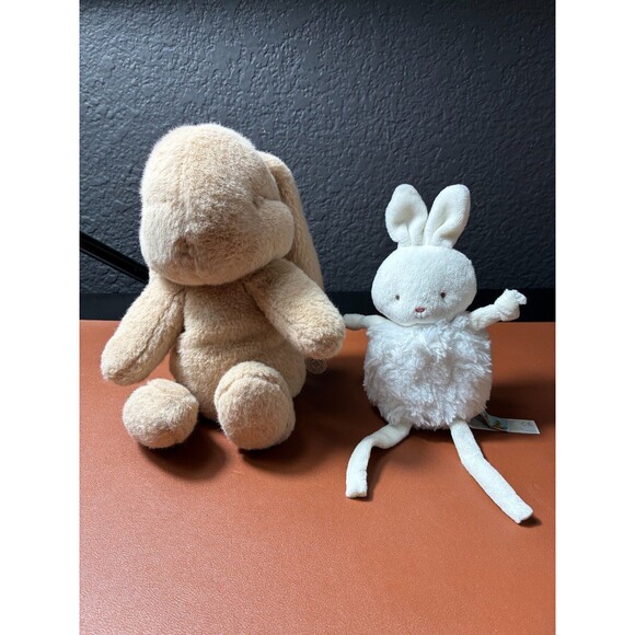 Lot of 2 Bunnies by the Bay Plush Stuffed Rabbit Shaggy White And Maileg Bunny - Picture 1 of 6